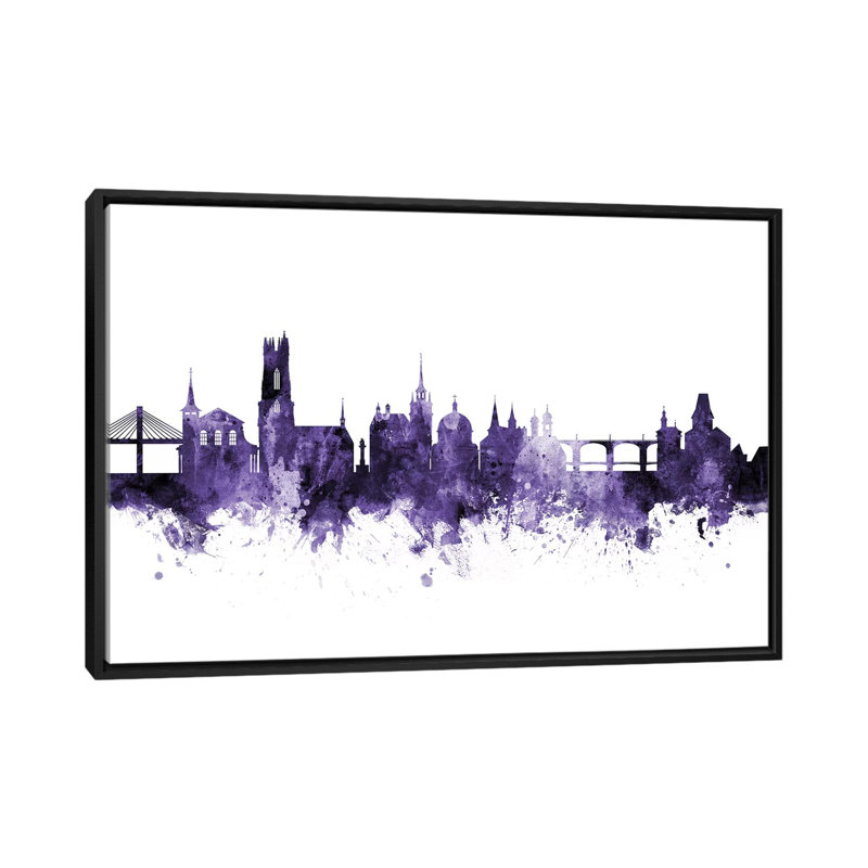 «Fribourg, Suisse Skyline» par Michael Tompsett, impression, H 18 po x l 26 po x P 1,5 po, Toile avec cadre flottant noir