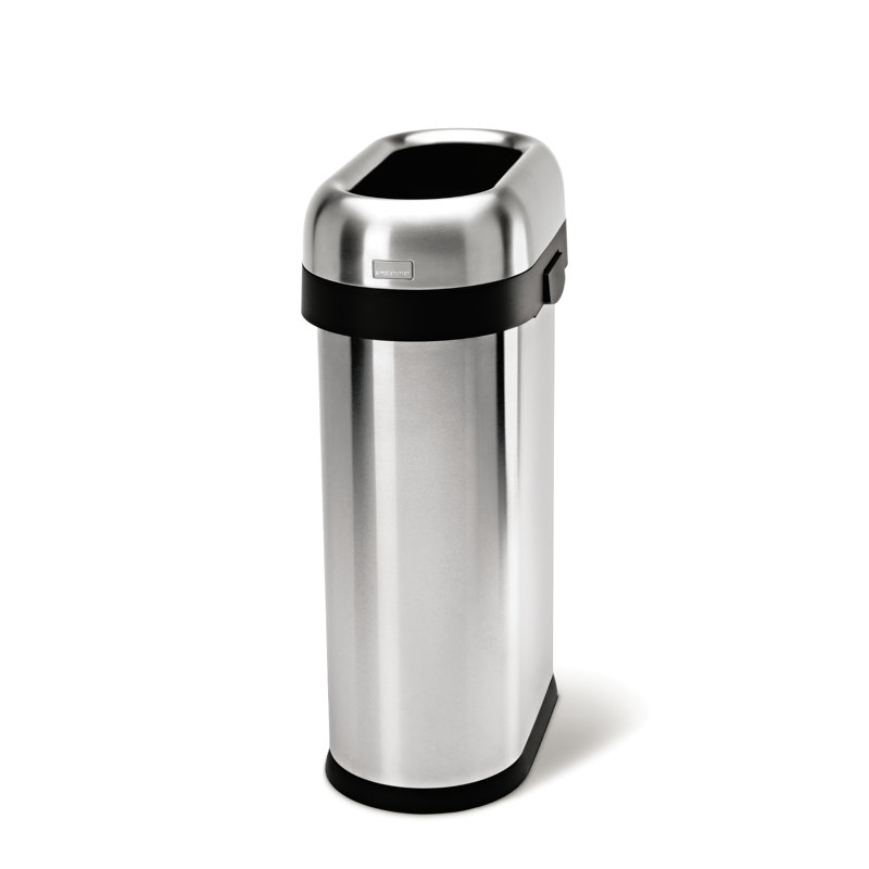 Simplehuman 50L/13.2 Gallon Slim Open Top Trash Can, Commercial Grade Heavy Gauge Stainless Steel, Brushed