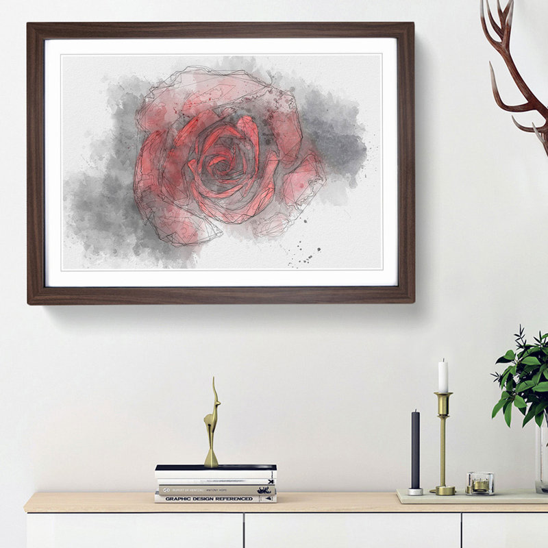 Red Rose in the Shadows in Abstract - Picture Frame Graphic Art Print, 36cm H x 48cm W x 2cm D, Walnut Framed