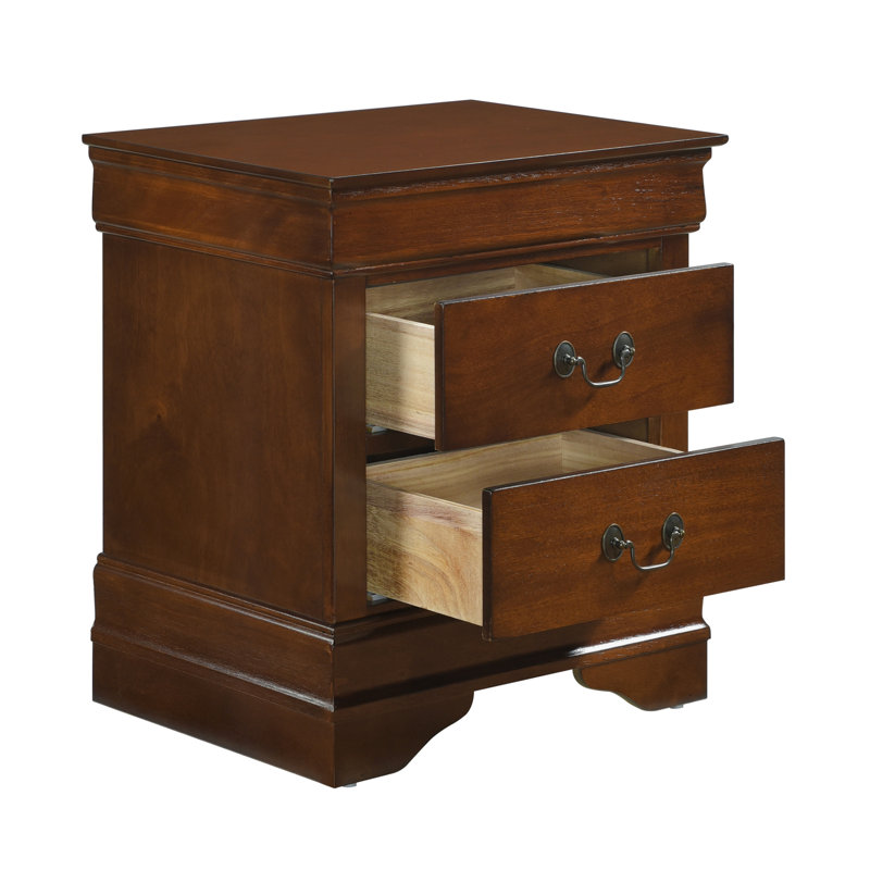 Table de chevet classique de style Louis Philippe à finition cerisier brun classique avec 2 tiroirs et meubles de chambre à coucher