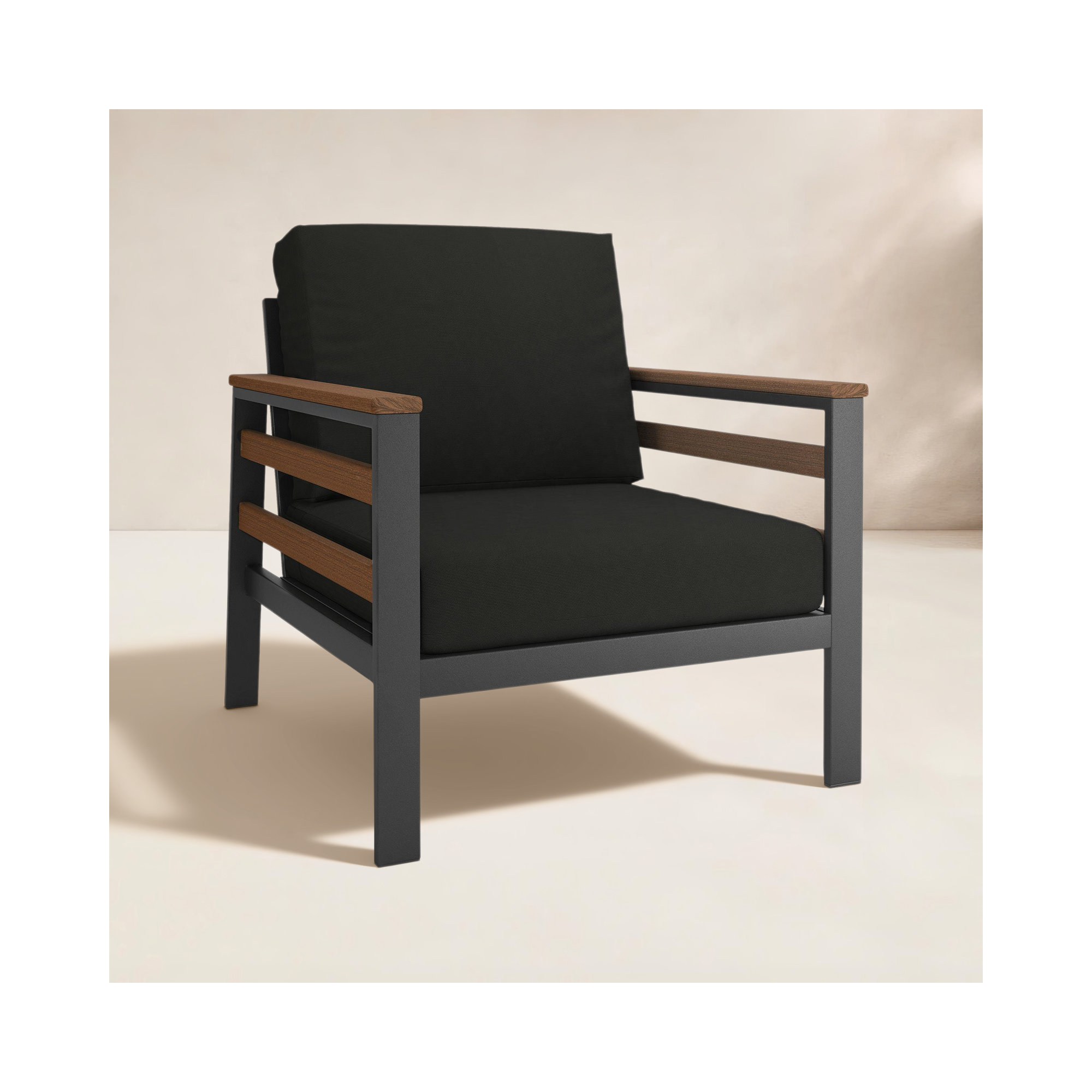 Townsend Patio Chair with Sunbrella® Cushions, Brown/Dark Gray, Canvas Black Sunbrella® Canvas