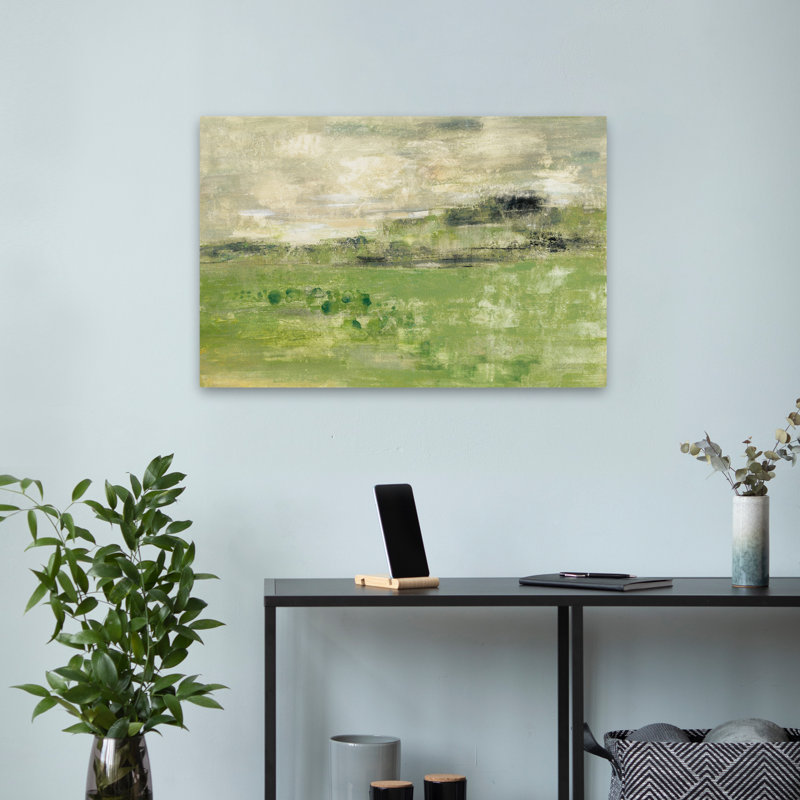 Spring Valley I - paysages abstraits en noir et vert, H 24 po x l 16 po