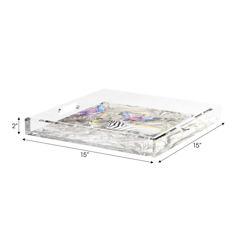Arcadia Zebra Acrylic Square Decorative Tray, 15"W x 15"D x 2"H