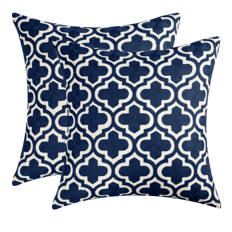  Housses de coussin brodées à motif unique, Bleu