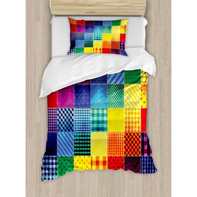 Farmhouse Rainbow Colored Square Shaped Diverse Patterns with Diagonal Forms Duvet Cover Set -  Ambesonne, nev_19423_twin