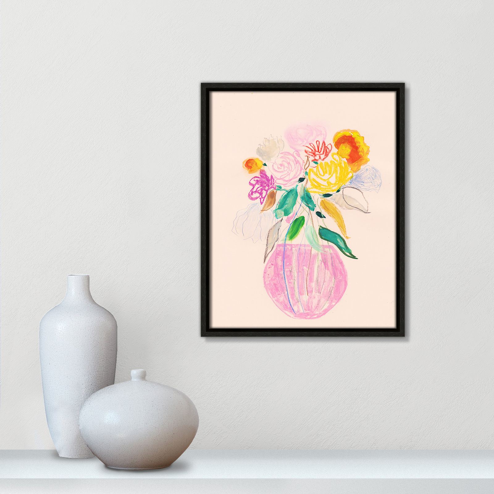 Simple Floral Collection "Simple Floral I" Print by Bea Dina, Espresso Floater Framed Canvas, No Mat