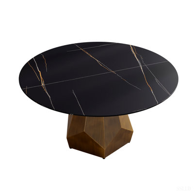 Table de salle à manger ronde en marbre avec base en métal, marbre artificiel pour 6 à 8 personnes (table de salle à manger seulement)