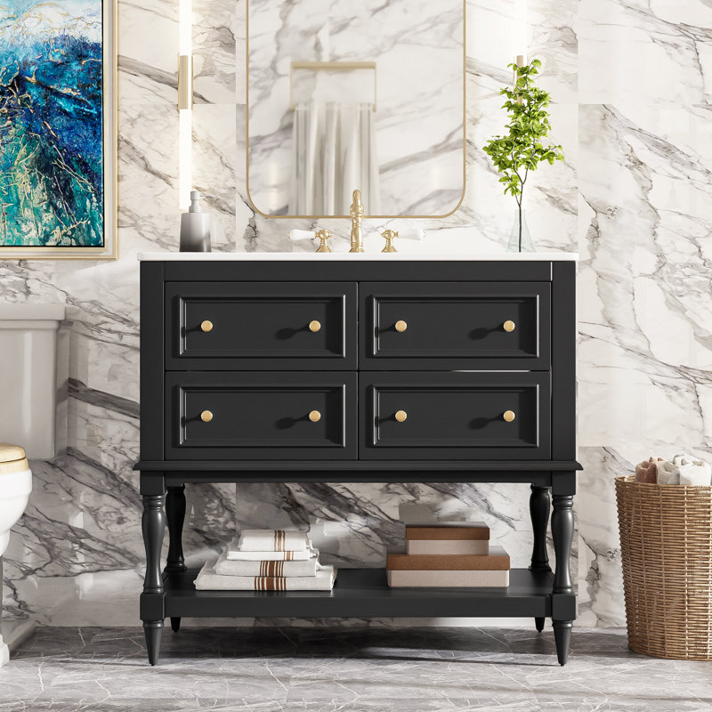 Beaumont 36" Modern Bathroom Vanity Cabinet With Undermount Ceramic Sink And Eco-Friendly MDF, Black