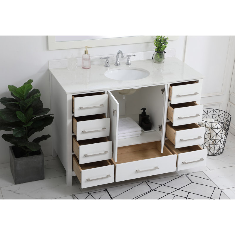 Irene 48'' Single Bathroom Vanity with Engineered Marble Top, White
