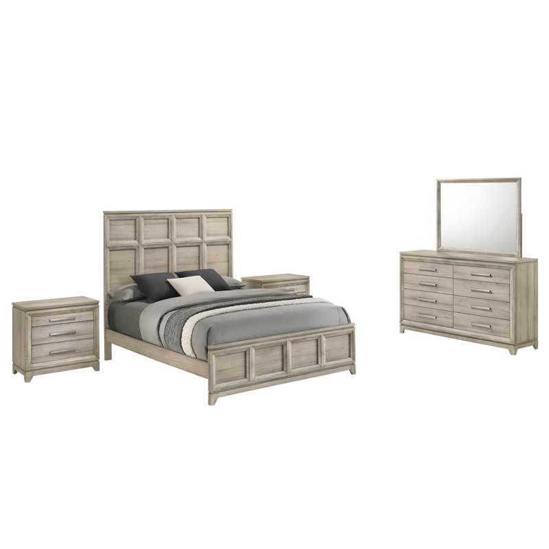 Ensemble de chambre avec lit à panneaux 5 pièces Weathered Greige, Très grand