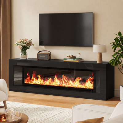 Meuble télé 63 po pour foyer moderne 63 po, meuble télé électrique pour téléviseur de 70 po ou moins, centre de divertissement avec foyer, console de télévision pour le salon et la chambre à coucher