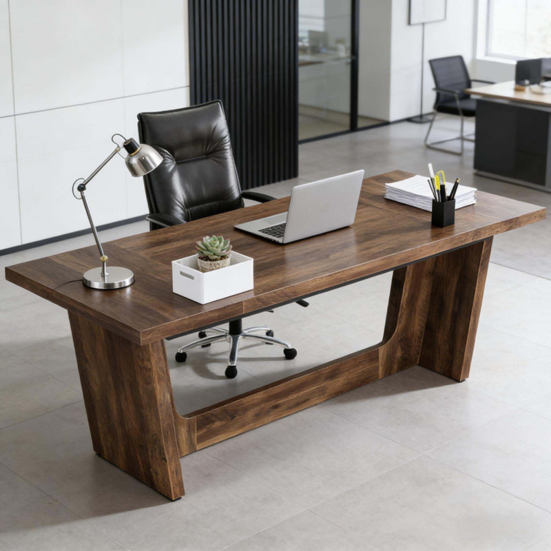Grand bureau de direction, bureau d'ordinateur industriel, table de conférence, Brun