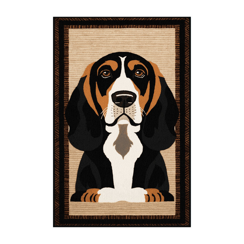 Tapis lavable noir et brun clair pour chiens Coonhound, Rectangle de 5 pi x 8 pi
