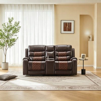 Causeuse inclinable brune Abba avec console et porte-gobelets