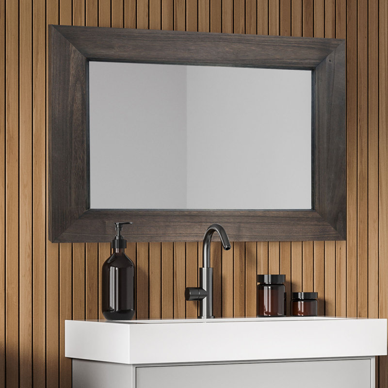 Fontanez Farmhouse Wood Bathroom Wall Mirror, Black