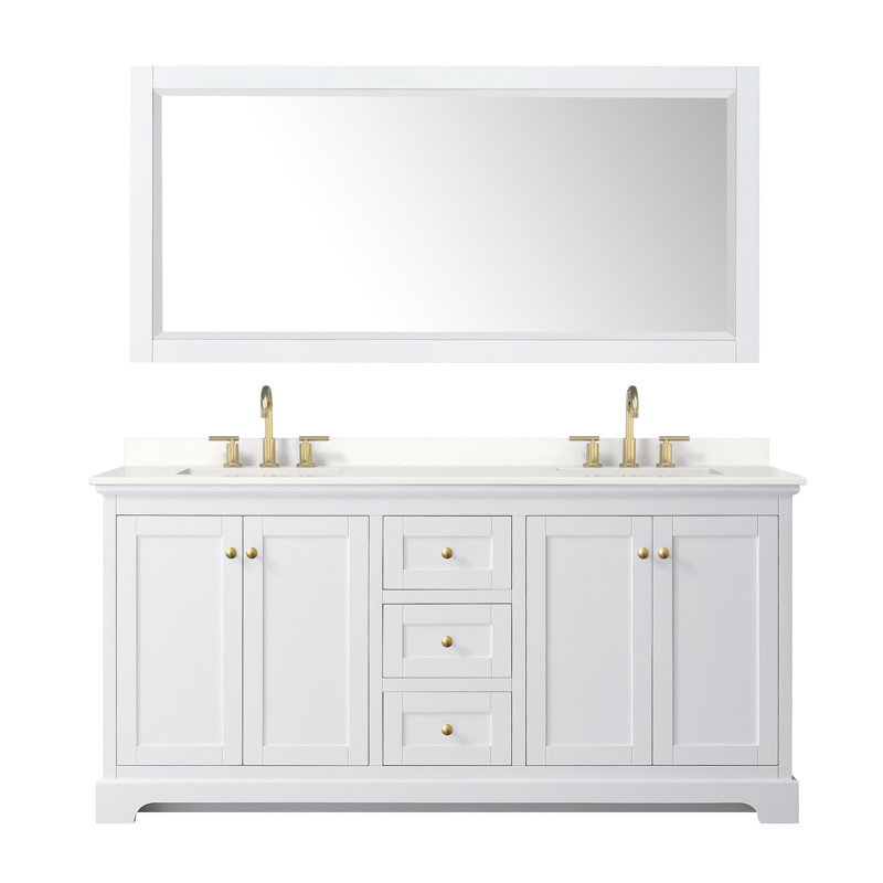Avery 72'' Double Bathroom Vanity with Top with Mirror, Polished Chrome, White