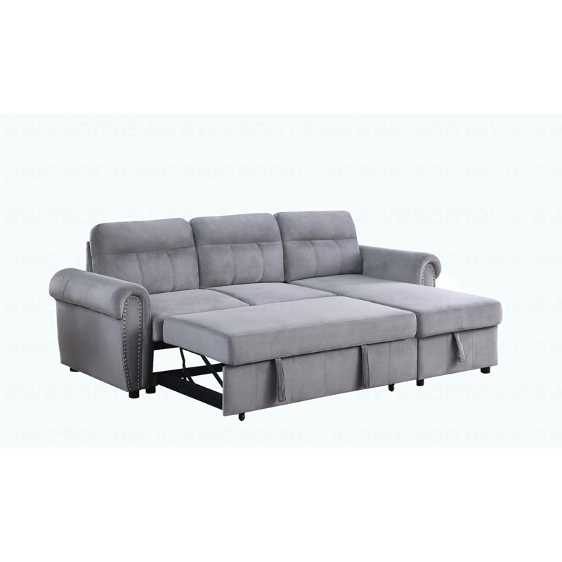 Canapé-lit modulaire réversible moderne en tissu de velours l 96,5 po Modern, Velours gris velours
