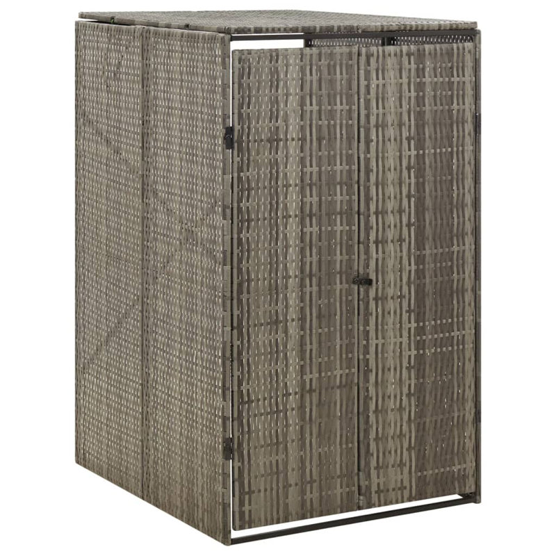 vidaXL Single Wheelie Bin Shed Gray 27.6"x31.5"x46.1" Poly Rattan, Gray