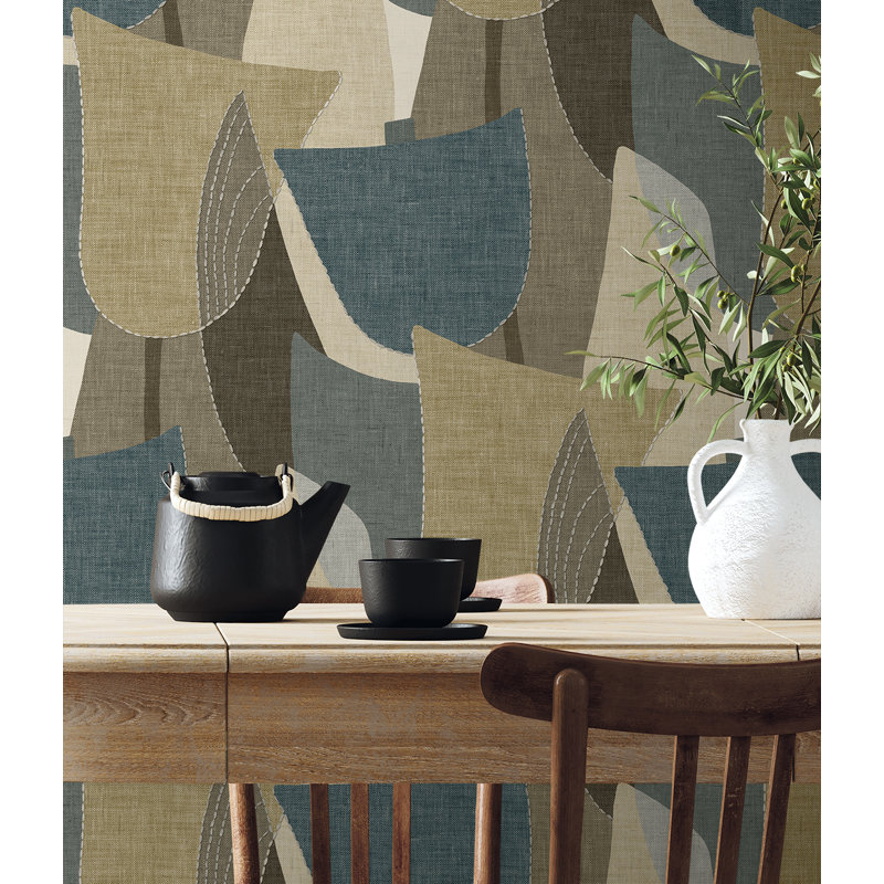  Designs Greige Mosley Tulips Embossed Vinyl Unpasted Wallpaper, Brun; bleu