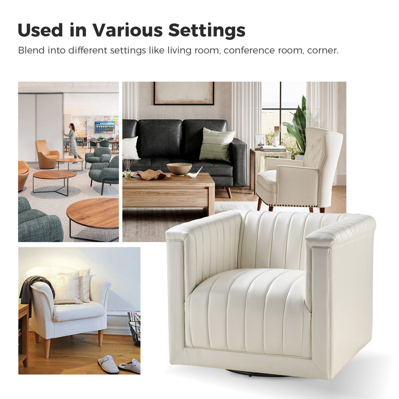 Fauteuil demi-tonneau pivotant en cuir Cadance, Similicuir ivoire