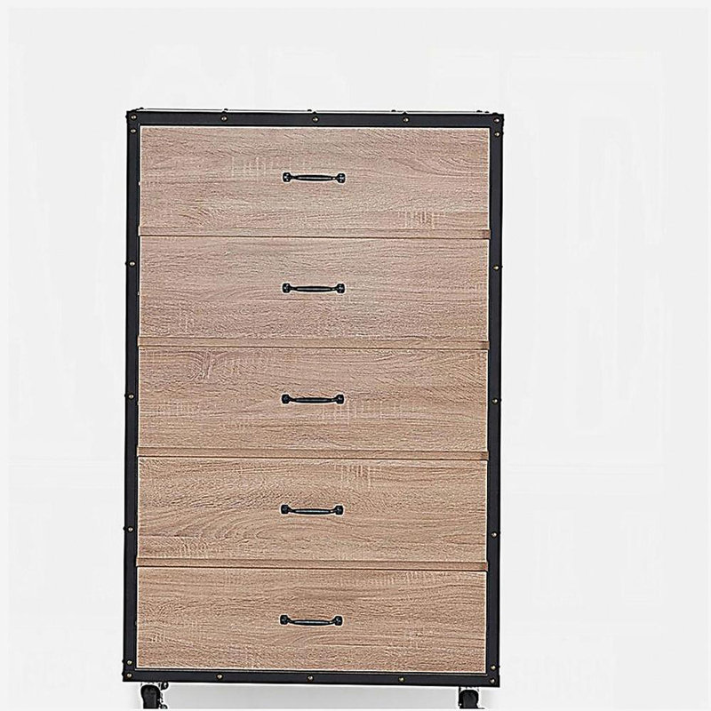 Commode 5 tiroirs en chêne clair patiné