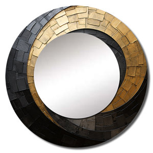 Gold Black Minimalism Spiral Poteries - Abstract Spirals Round Mirror Wall Decor