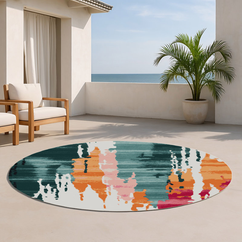 Tapis intérieur et extérieur beige Watercolor, Rond 5 pi