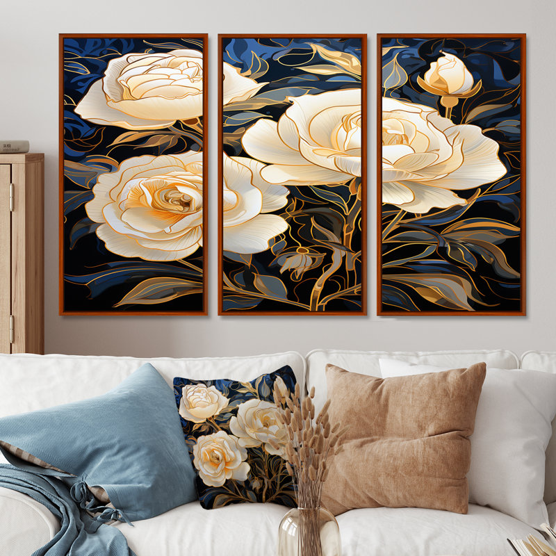 Boxford - Ensemble de décorations murales roses, H 40 po x l 60 po x P 1 po, Cadre flottant brun