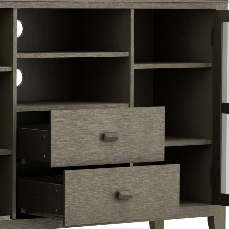 Farmhouse Grey Tall TV Media Stand with Tempered Glass Top