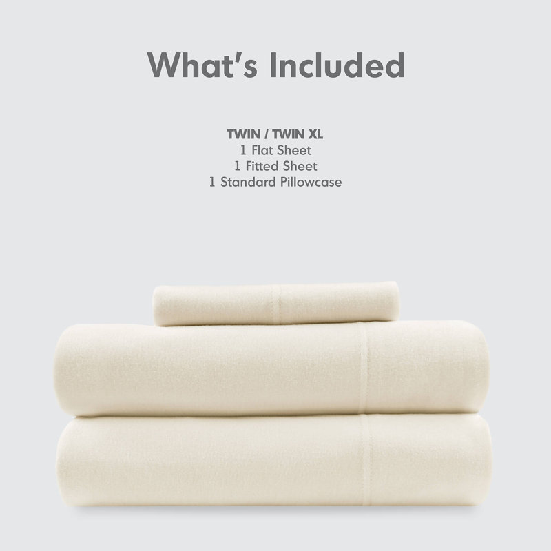 Cotton Blend Jersey Knit All Season Sheet Set, Cream, Twin Sheet Set