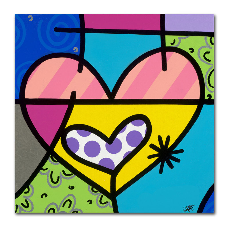 Colorful Abstract Geometric Heart Canvas Art, 24x24