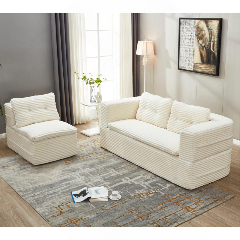 Canapé-lit modulaire multifonctionnel avec méridienne indépendante et couverture fonctionnelle, Beige