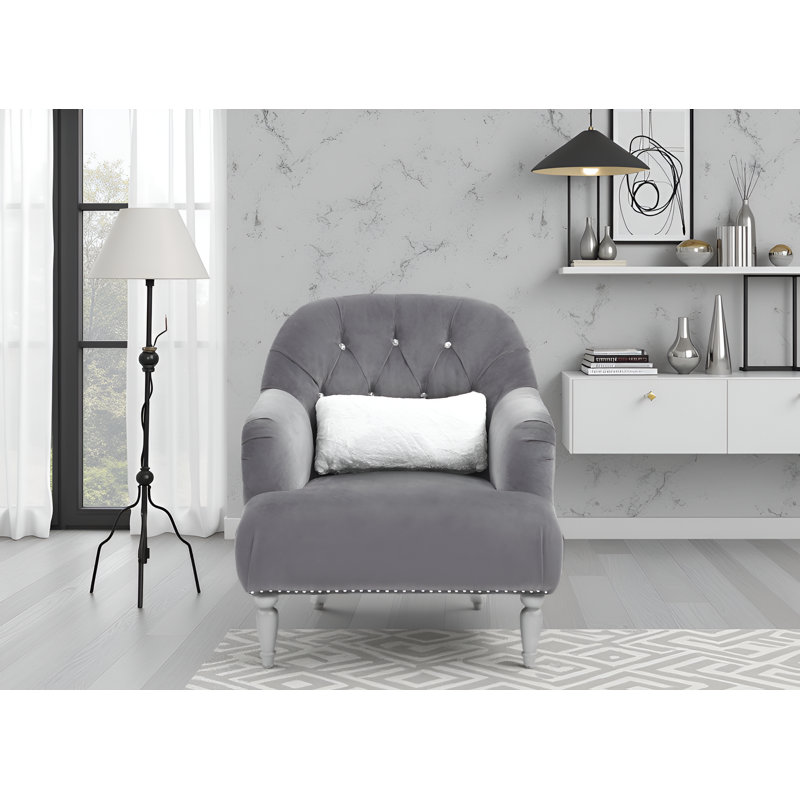 Barcelos Gray Velvet Chair,  Gray Velvet