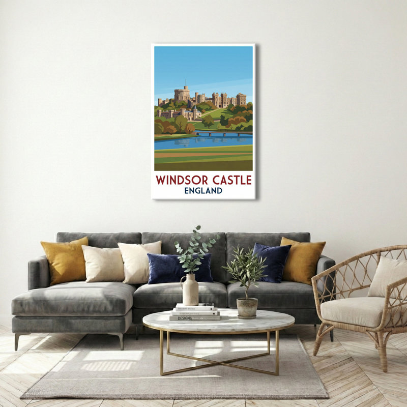 Windsor Castle, England - Romantic Travel Poster Of The Royal Castle By The Thames. Giclée Print On Wrapped Canvas. Wall Art, Home Decor - Castles & Palaces, England - Wrapped Canvas Print
