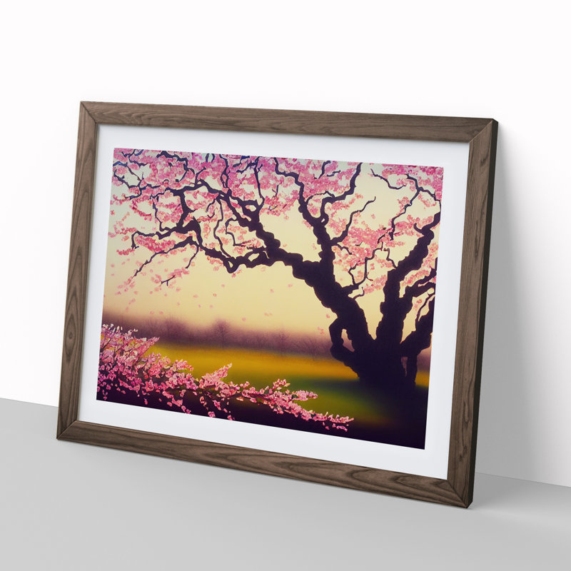 Marvellous Cherry Blossom Trees 1 Piece Single Picture Frame Painting, 25cm H x 34cm W x 2cm D, Walnut