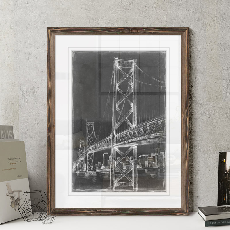 «Suspension Bridge Blueprint II» par Paul Cezanne - reproduction d'art encadrée, H 22 po x l 16 po x P 2 po