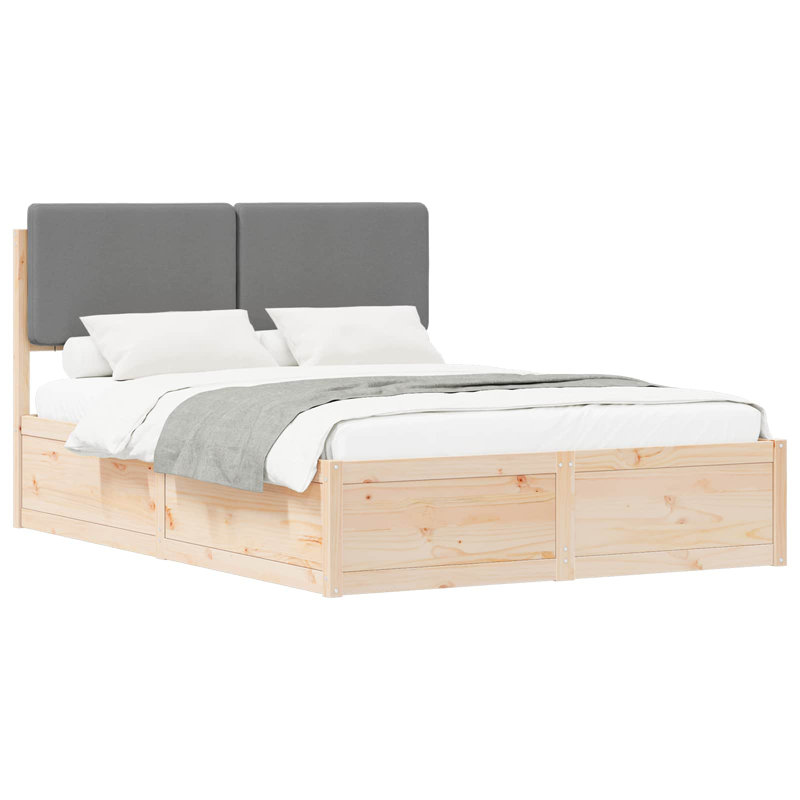 Solid Wood Bed Frame, European Double (140 x 190 cm), Natural/Light Grey