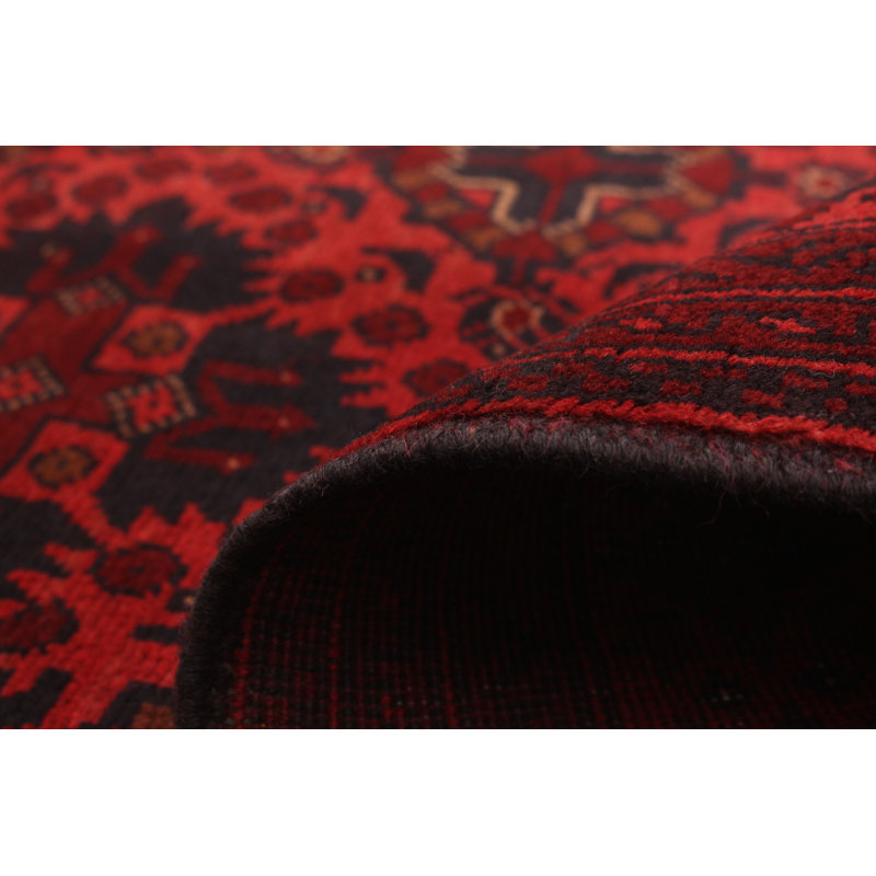 Tapis de zone one-of-kind-noué la 2010 rouge/noir 4 pi 11 po x 6 pi zone de laine 6 po Esari Turkman