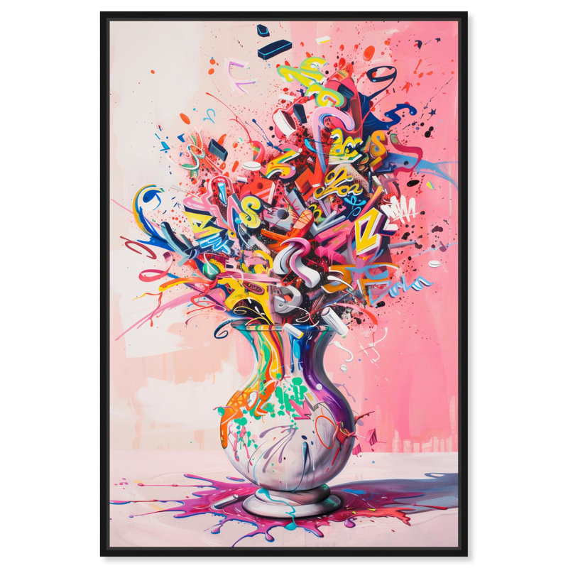 Burst of Color Vase Canvas Graffiti Pop Art par Art Remedy, H 25 po x l 17 po, Cadre noir