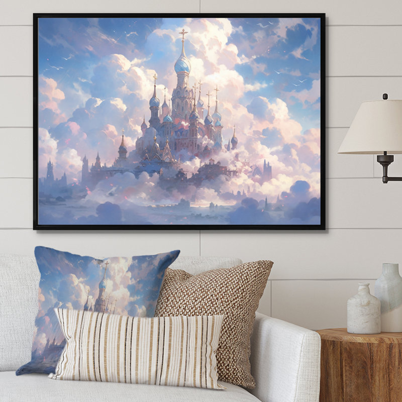 Château dans les nuages I sur toile, H 34 po x l 44 po x P 1,5 po, Cadre flottant noir