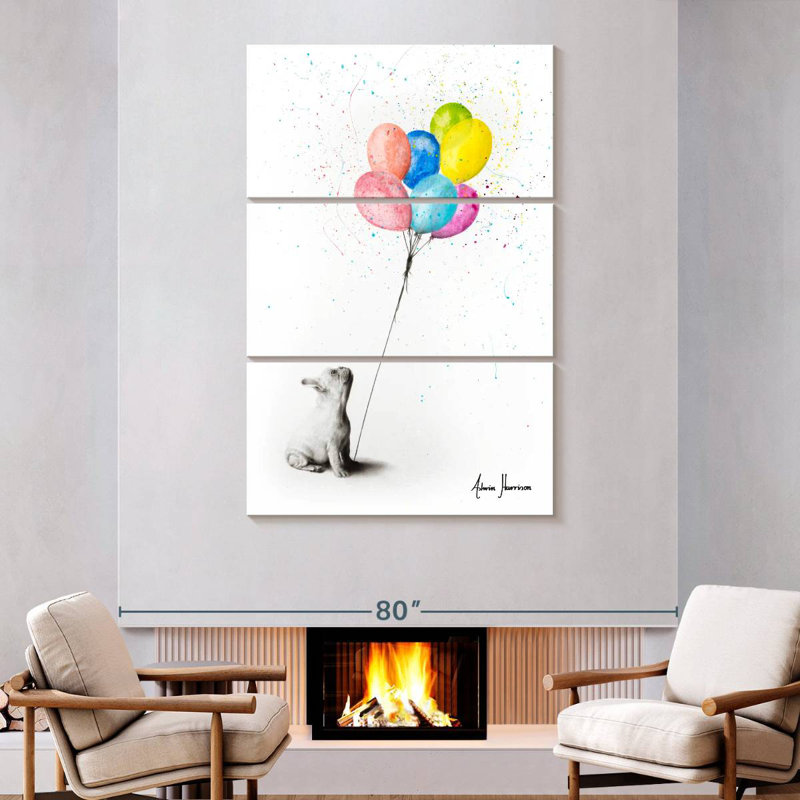 Brampt, le bouledogue français et les ballons, H 74 po x l 48 po