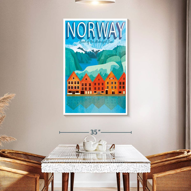 Norvège, affiche rétro sur toile, H 48 po x l 32 po x P 1,25 po