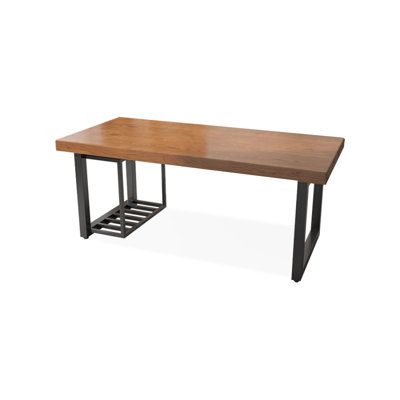 Tan+Black Rectangular Solid Wood+Iron desk