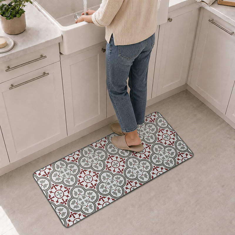 Tapis de cuisine Paco, Gris clair / rouge, Rectangle 2 pi x 4 pi
