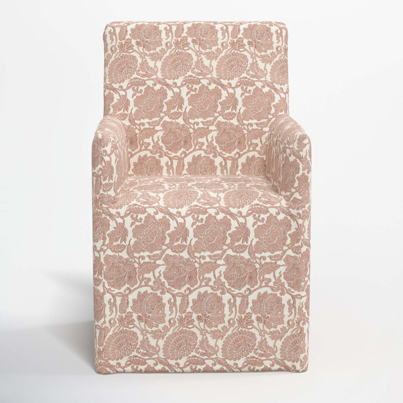Ivanka 20'' H Cotton Upholstered Armchair, Japanais Dusty Pink