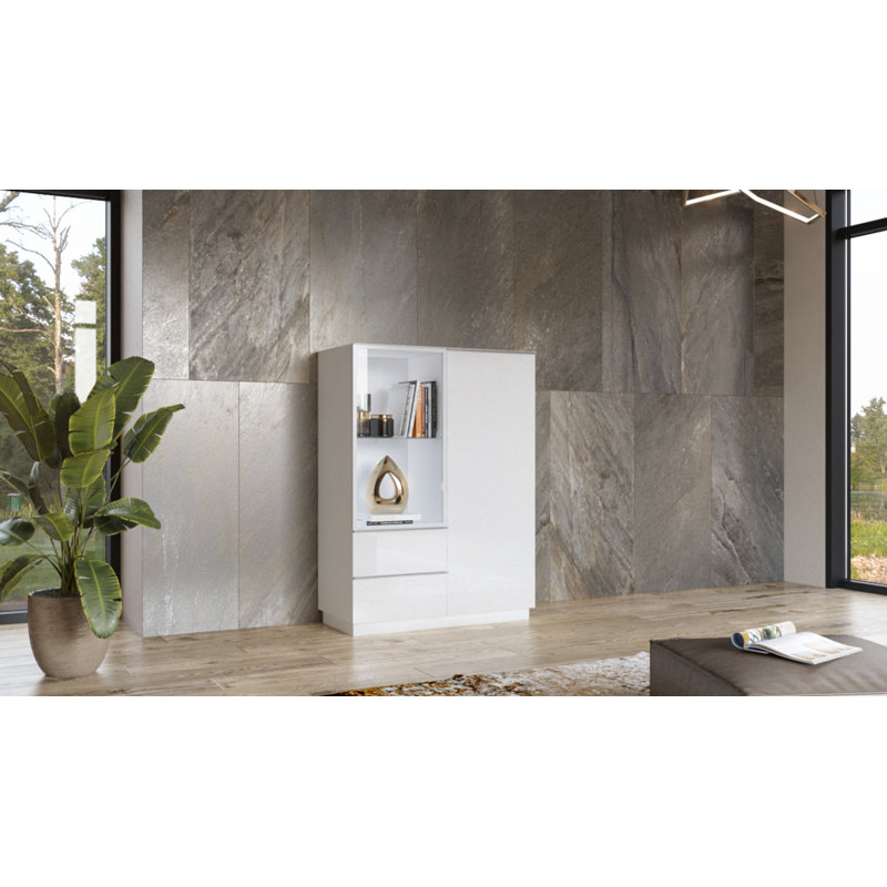 Mcinnis 100cm Sideboard, White/White Glass