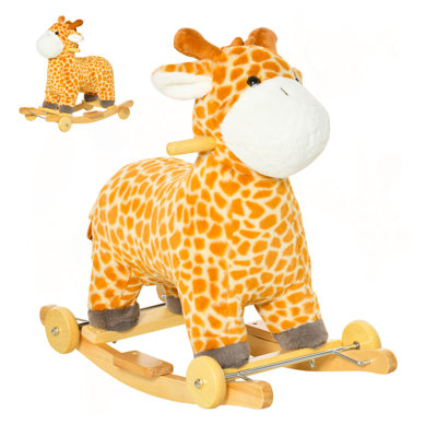2-In-1 Kids Plush Ride-On Rocking Horse Toy, Giraffe-Shaped Plush Rocker With Realistic Sounds For Children 3 To 6 Years