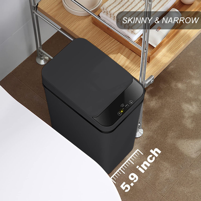 Touchless Bathroom Trash Can,2.5 Gallon Smart Trash Can Sensor Motion,Skinny Trash Bin With Lid,Electric, Narrow, Plastic, Auto Open,(Black)