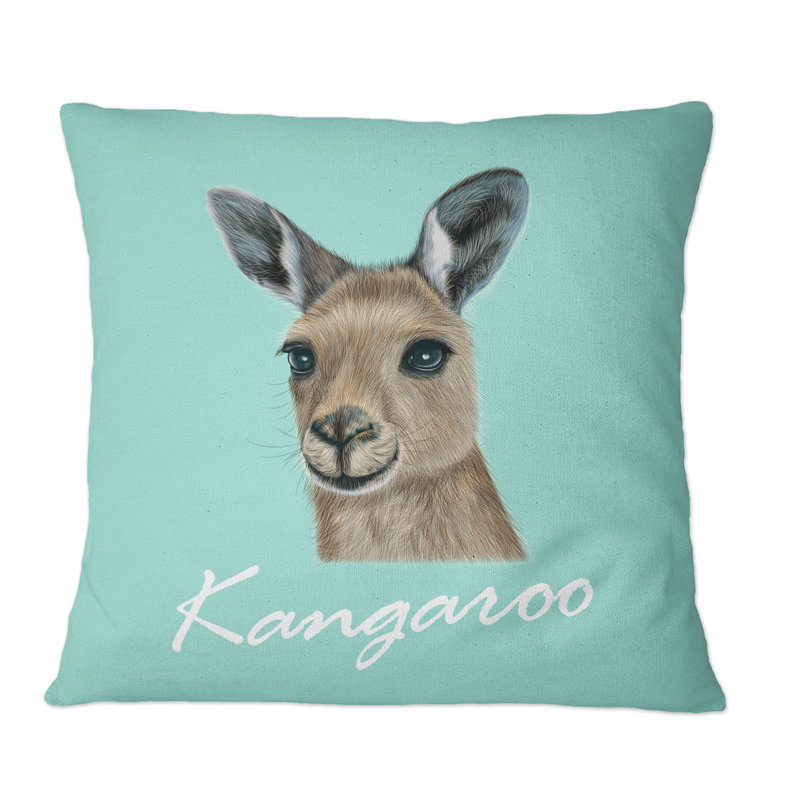 Portrait of Kangaroo - Coussin décoratif à imprimé traditionnel, 16 po x 16 po