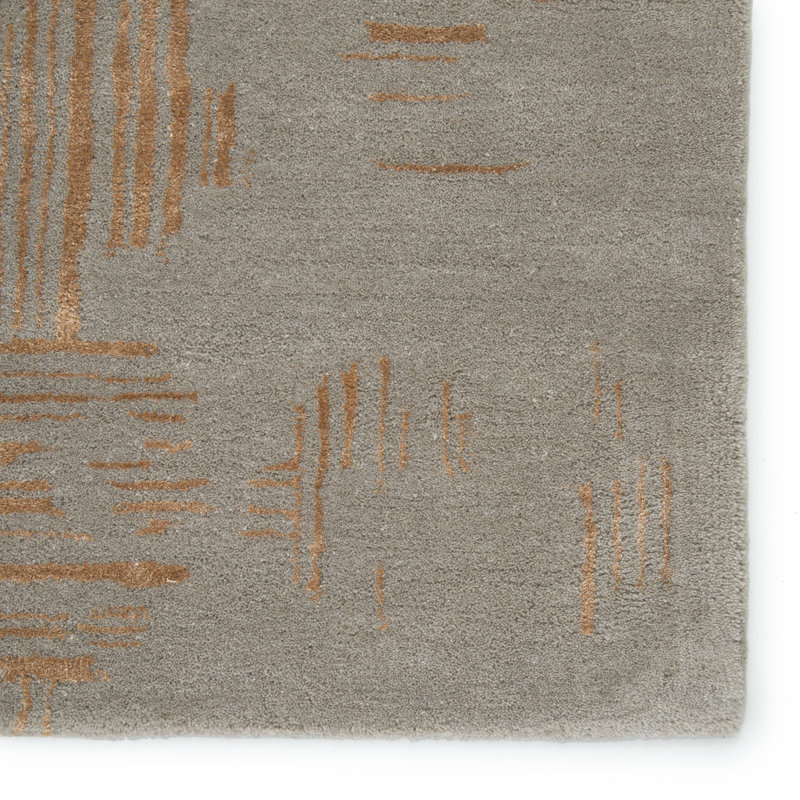Tapis gris / doré en laine touffeté à la main à motif abstrait Kneeland, Rectangle 2 pi x 3 pi